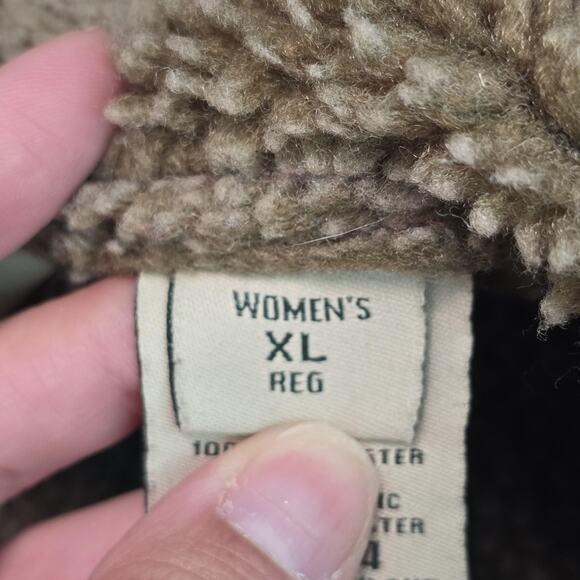 LL Bean Coat Womens XL Red Tan Faux Suede Sherpa Lined Button Long Bohemian Boho - Picture 7 of 11